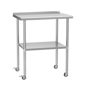 Stainless Steel Prep Table 24" X 30" with Adjustable Undershelf, Backsplash and Wheels, Commercial Metal Workstations for Kitchen, Garage, Outdoor BBQ