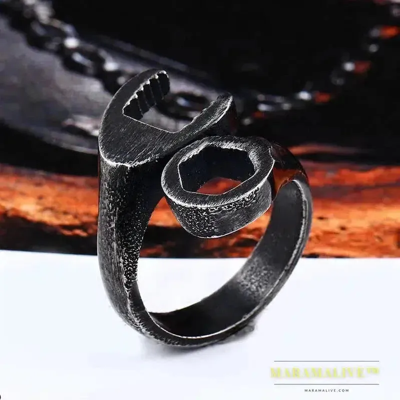 Stainless Steel Ring Hot Sale  Punk Biker Wrench Man Ring Tools Fashion Jewelry