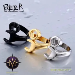 Stainless Steel Ring Hot Sale  Punk Biker Wrench Man Ring Tools Fashion Jewelry
