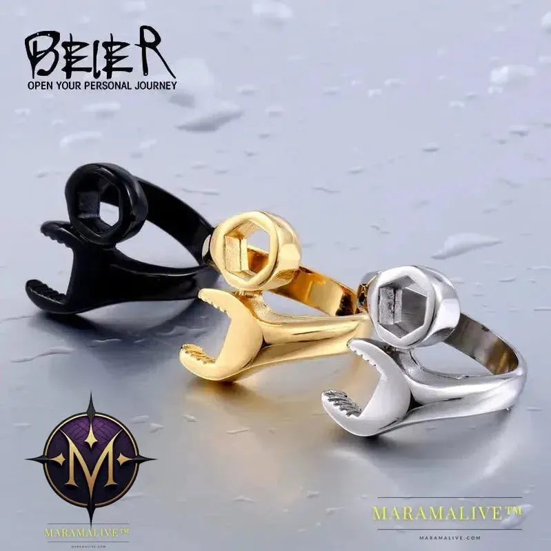 Stainless Steel Ring Hot Sale  Punk Biker Wrench Man Ring Tools Fashion Jewelry