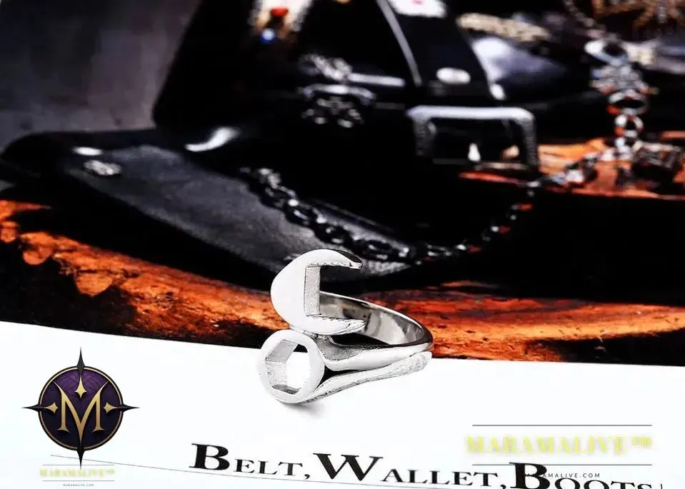 Stainless Steel Ring Hot Sale  Punk Biker Wrench Man Ring Tools Fashion Jewelry