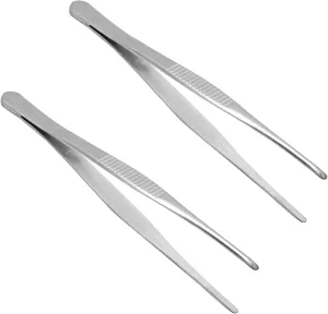 Stainless Steel Tweezers, 140mm 304 Multi Purpose Straight Tweezer, for Facial Ingrown Hairs Splinter Remover, Plants, Daily Beauty Tool with Bent Tip, 2pcs