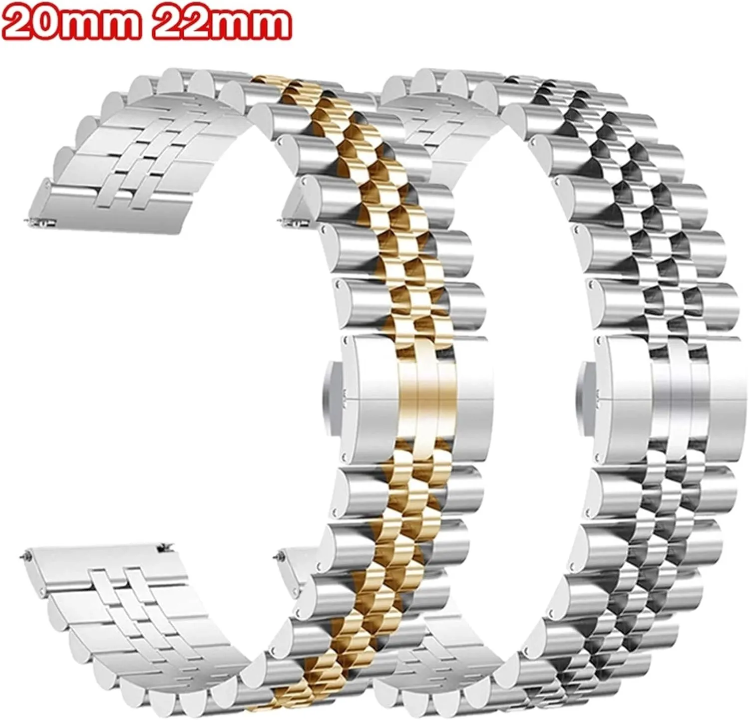 Stainless Steel Watch Band 20mm 22mm Metal Wristband for Smart Watch Quartz Watch Folding Clasp Men Women Quick Change Wristband