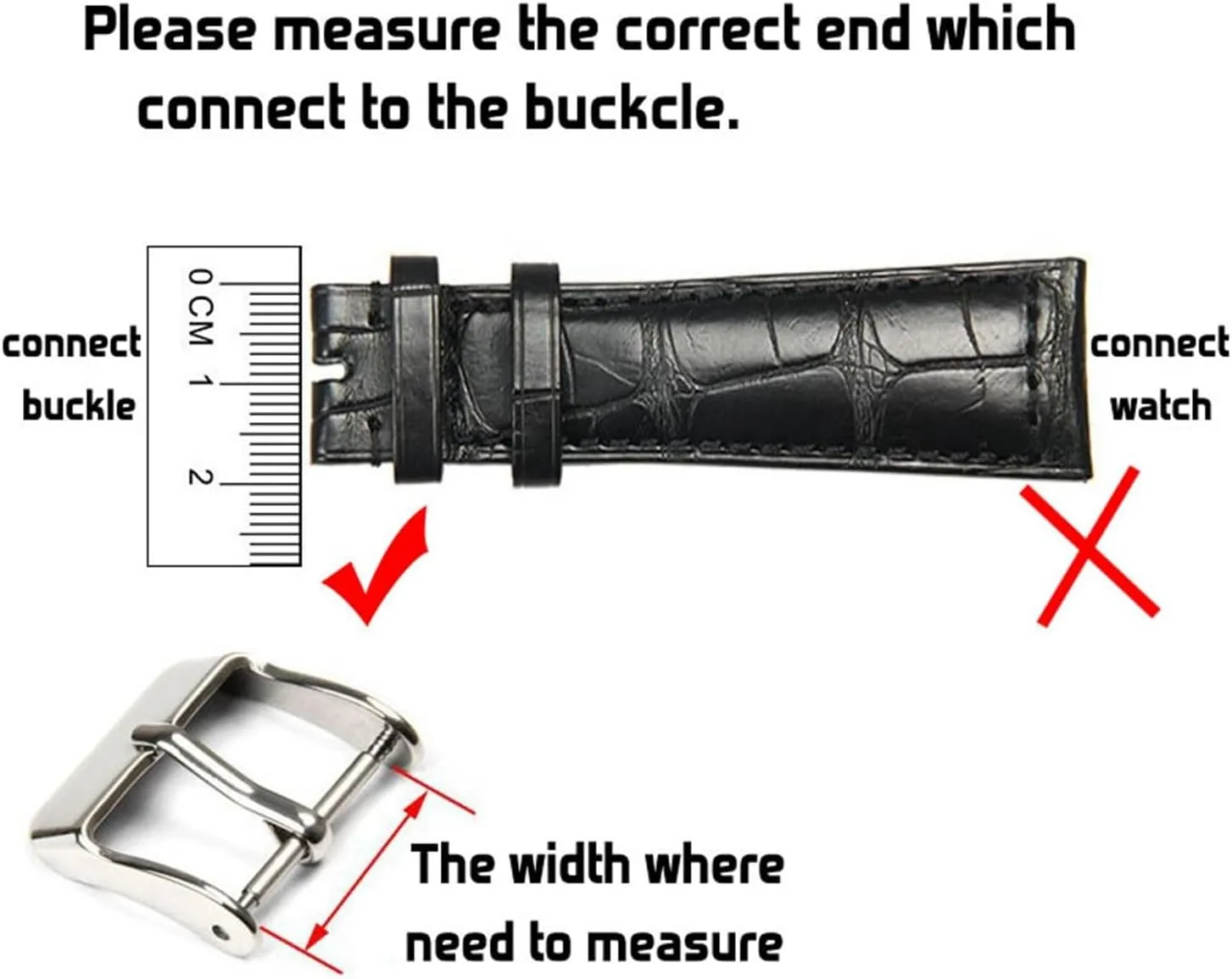 Stainless Steel Watch Strap Buckle 16mm 18mm 20mm 22mm 316L Glossy Polish Replacement Watchband Clasp Band Repair Tool Part (Color : 16mm Black)