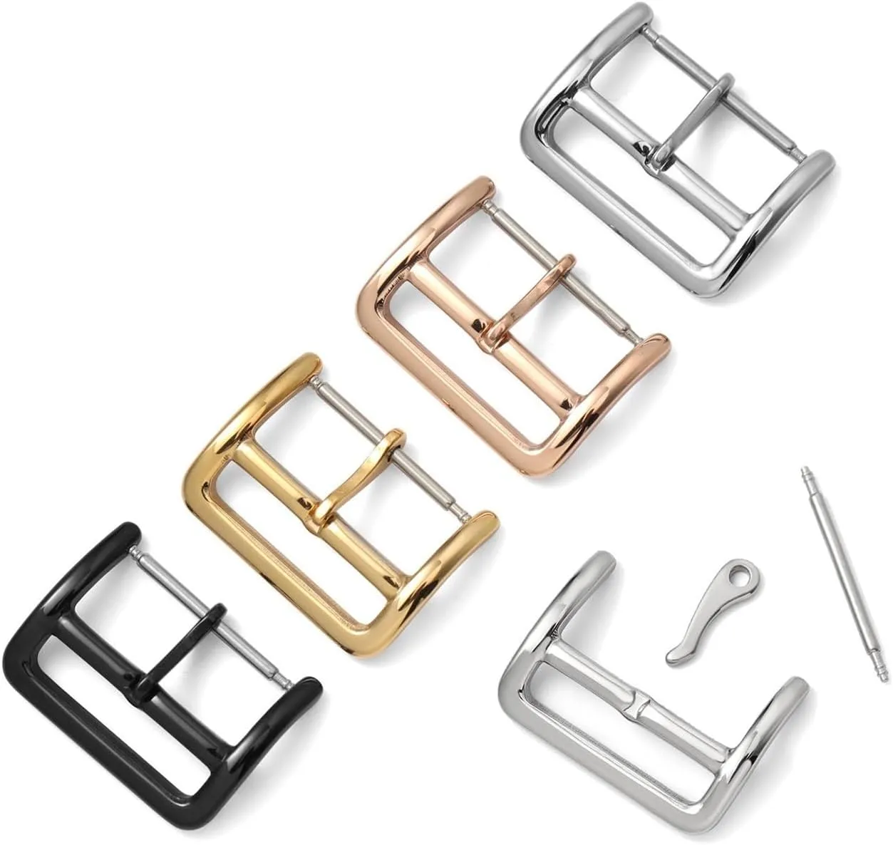 Stainless Steel Watch Strap Buckle 16mm 18mm 20mm 22mm 316L Glossy Polish Replacement Watchband Clasp Band Repair Tool Part (Color : 16mm Black)