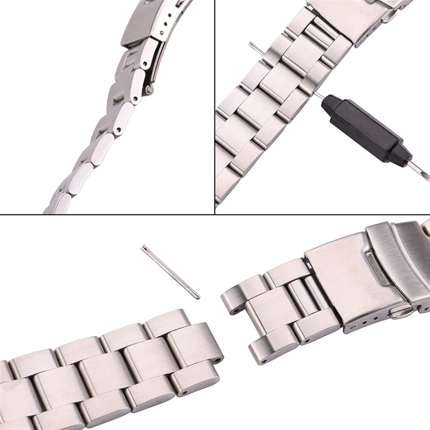 stainless steel watchband 20mm 22mm men metal brushed curved end watch band strap clocks accessories