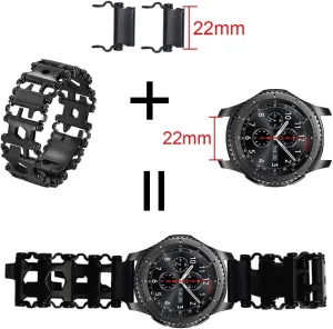 Stainless Tool Bracelet for Men Compatible for LEATHERMAN TREAD and Watch Band 29 in 1 Survival Hiking Camping Travel Friendly Multitools Wearable Bracelet 22mm connector（Black）