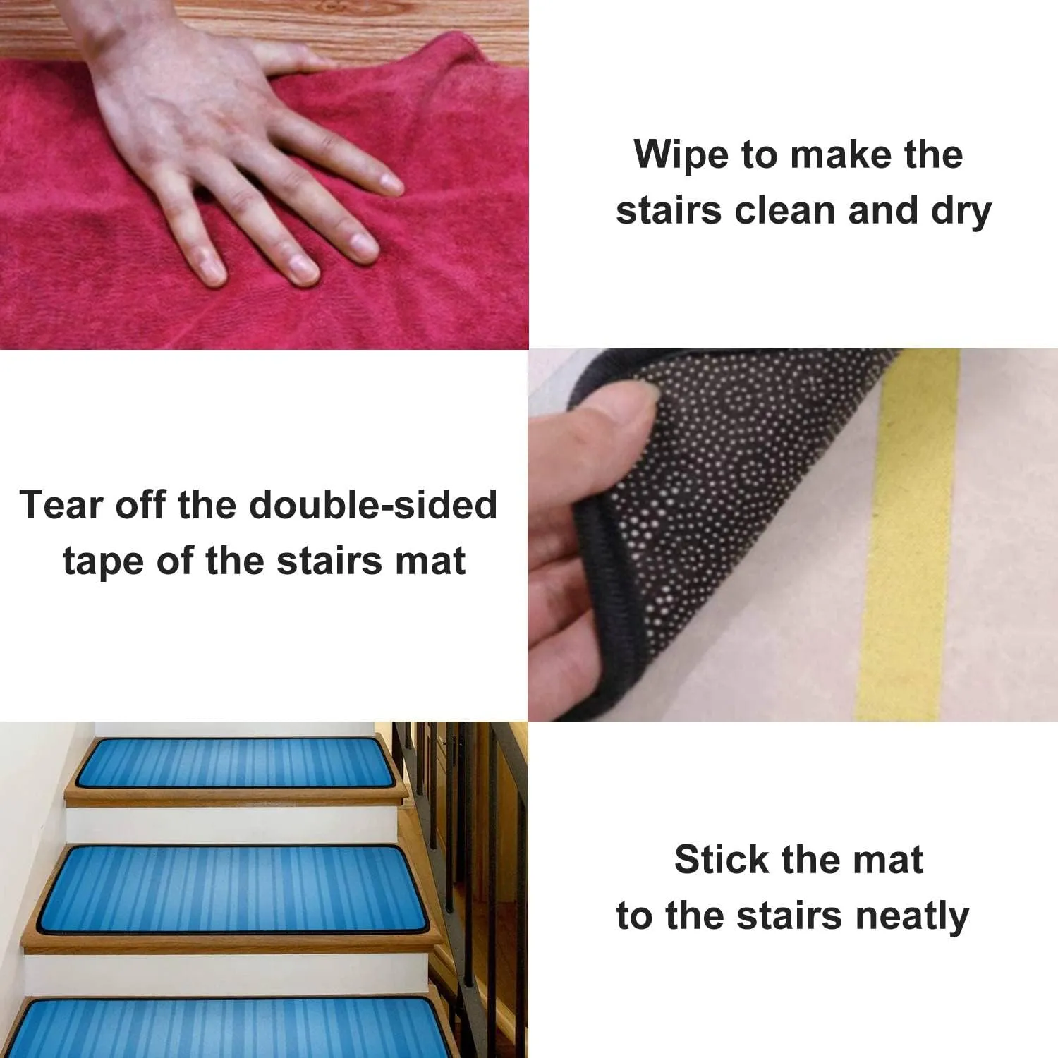Stair Treads Carpet Set of 13 Wall Non-Slip Self-Adhesive Safety Rug Stair Mats Step Runner Indoor Wooden Steps for Kids Dogs 30"x8"