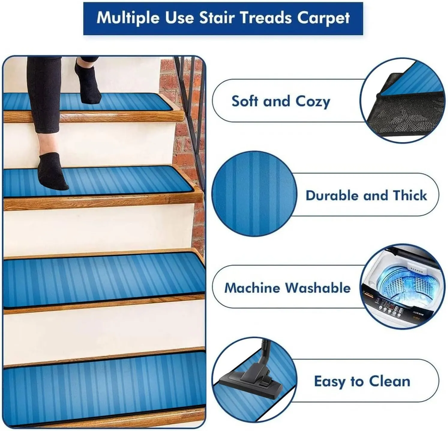 Stair Treads Carpet Set of 13 Wall Non-Slip Self-Adhesive Safety Rug Stair Mats Step Runner Indoor Wooden Steps for Kids Dogs 30"x8"