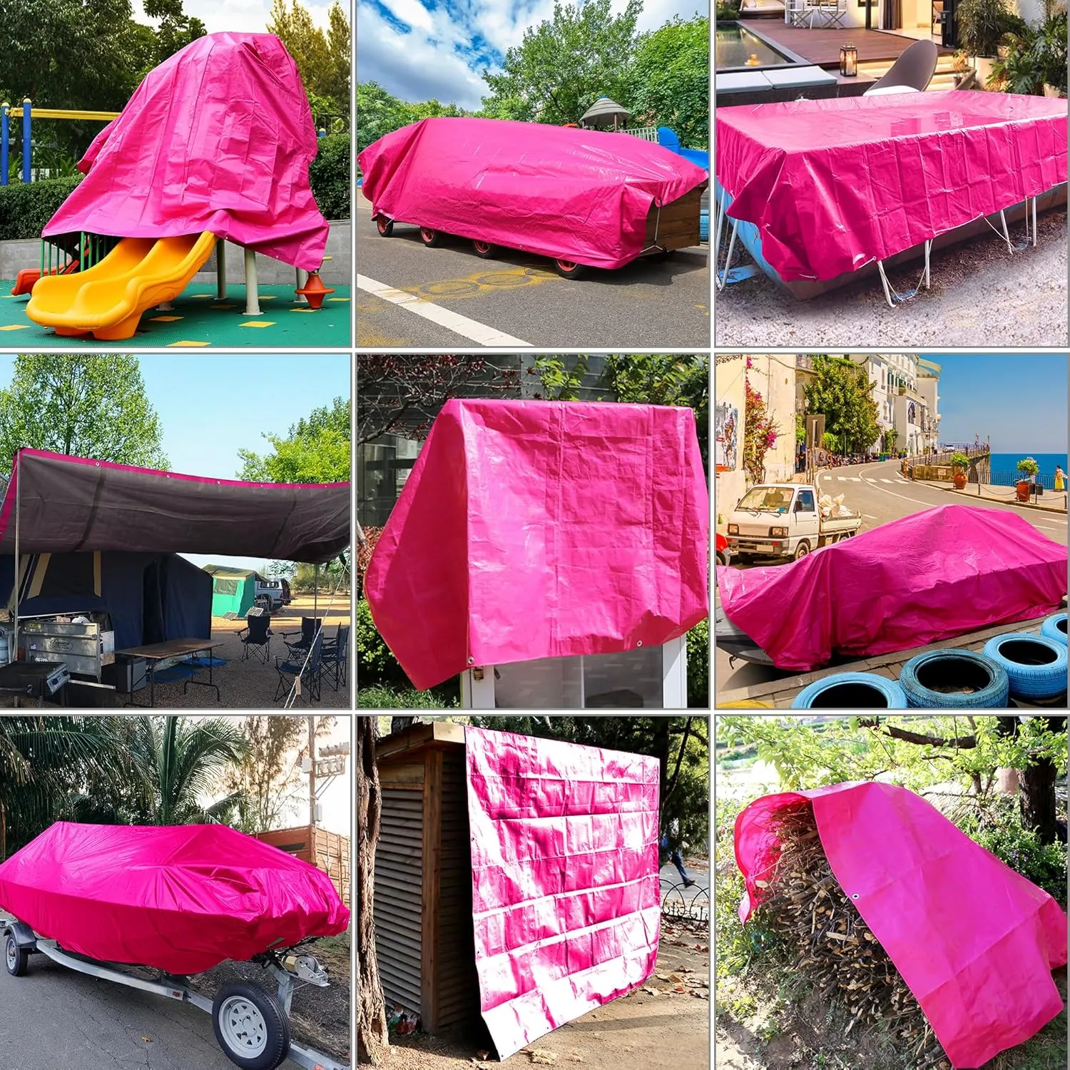 STARPYNG-12 Mil Pink/Silver 10x10 Feet Tarp-Heavy Duty Poly Tarp-Cover,Waterproof, UV Resistant, Weather Resistant, Cover Cars, Boats, Courtyards,Camping