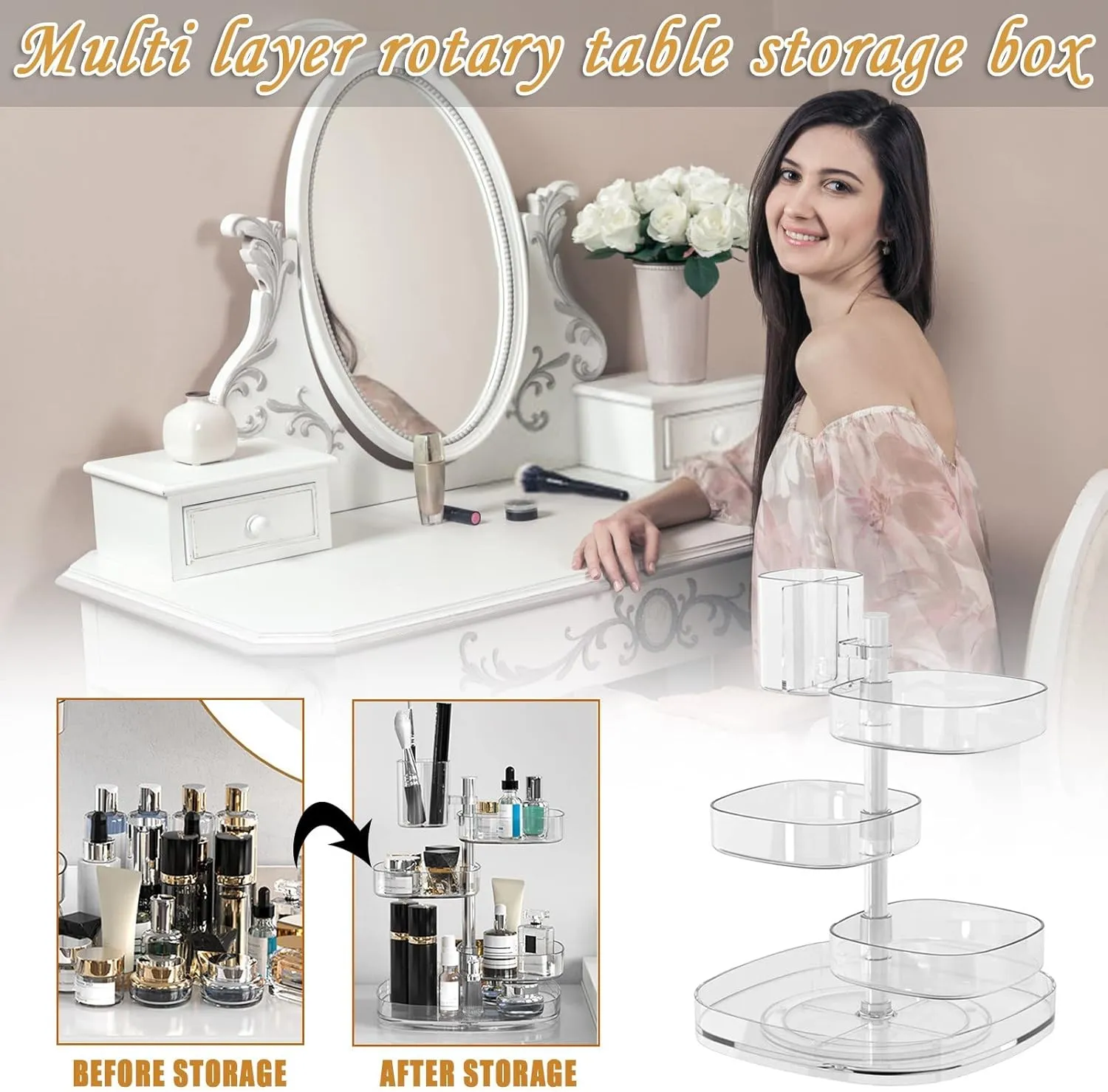 Storage Box Transparent 360 Degree Rotating Dustproof Jewelry Box Small Multilayer Earring Ring Hairpin Jewelry Display Rack Storage Box Jewelry Boxes