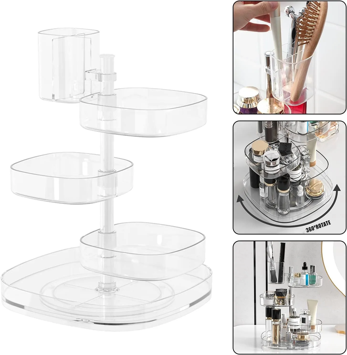 Storage Box Transparent 360 Degree Rotating Dustproof Jewelry Box Small Multilayer Earring Ring Hairpin Jewelry Display Rack Storage Box Jewelry Boxes