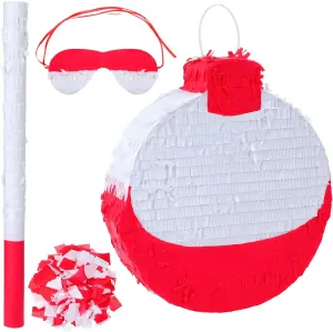 Summer Fishing Bobbers Piñata with Piñata Stick and Blindfold Confetti Set Birthday Piñata for Fishing Fishermen Theme Birthday Party Decors Party Favors Photo Prop Supplies Decorations