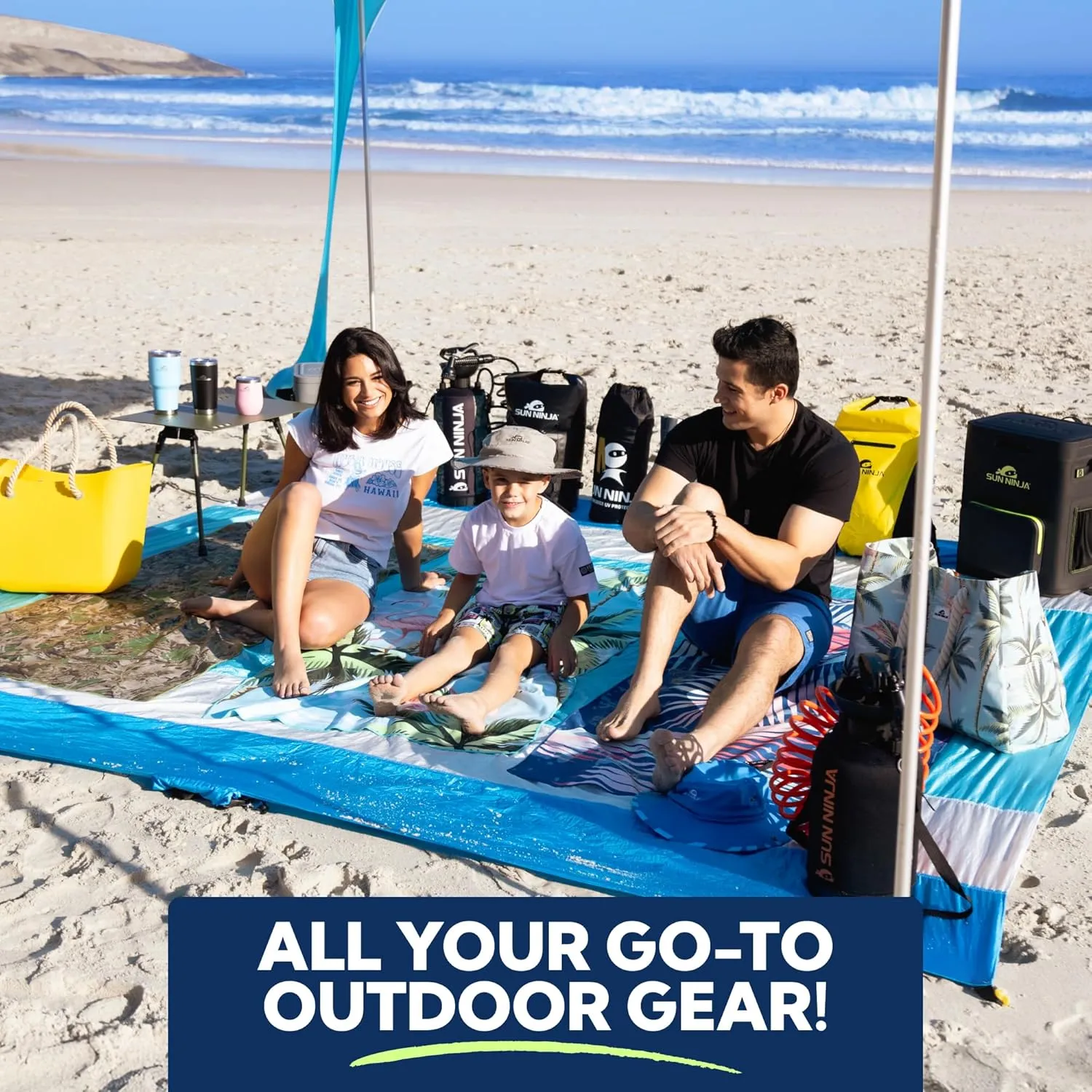 SUN NINJA Beach Tent Shelter with UPF50  Protection, Includes Sand Shovel, Ground Pegs, Stability Poles, Outdoor Pop Up Shade Canopy for Camping, Fishing, Backyard Fun