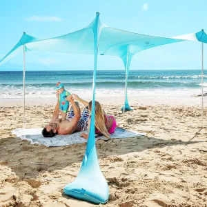 SUN NINJA Beach Tent Shelter with UPF50  Protection, Includes Sand Shovel, Ground Pegs, Stability Poles, Outdoor Pop Up Shade Canopy for Camping, Fishing, Backyard Fun