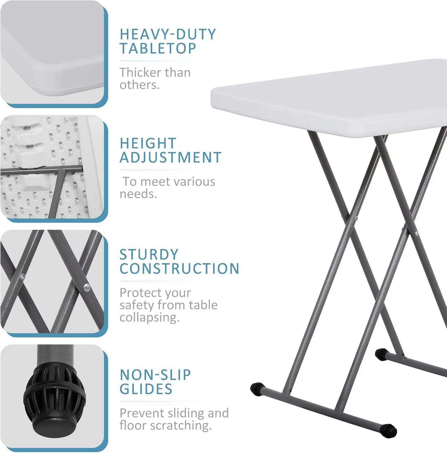 SUPER DEAL 2.5 Foot Plastic Folding Table, Indoor Outdoor Portable Heavy Duty Adjustable Height Kitchen or Camping Barbecues Picnic Party Table, White