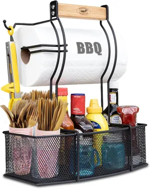 Superior Trading Co. Stainless Steel Caddy Organizer — Kitchen Organization, Condiment & BBQ Utensil, Picnic, Grill Camping Accessories Paper Towel Cleaning Caddy, Bathroom