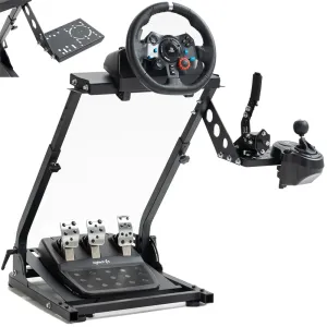 Supllueer Foldable Racing Steering Wheel Stand with Large shifter platform Fit for Logitech G27 G29 G920 G923, Thrustmaster T300 T300RS, Sim Racing Frame without Wheel Shifter Pedal