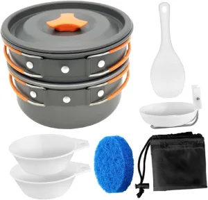SUPVOX 1set Portable Camping Cookware Set Lightweight for Hiking Outdoor Cooking Non-Stick Coating -Skid Handle Quick Heat Transfer for Campfire Cooking