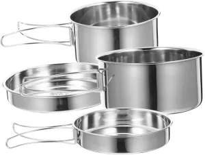 SUPVOX 4-Piece Camping Cooking Set Stainless Steel Outdoor Portable Cookware Camping Hiking Pot p