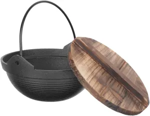 SUPVOX Cast Iron Hanging Pot Cooking Pot Camping Cookware Steel Enamel Large Pan with Lid and Outdoors Outdoor Camping Hanging Cooking Utensil Japanese Iron