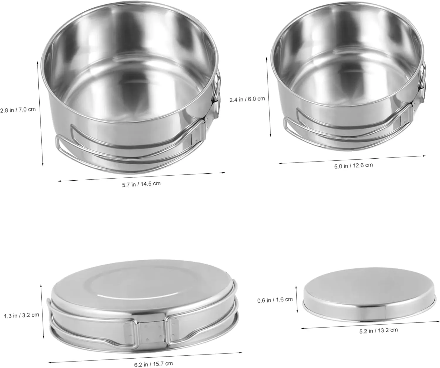 SUPVOX Stackable Stainless Steel Camping Cookware Non Stick Pot Pan for Outdoor Picnic Lightweight and Space