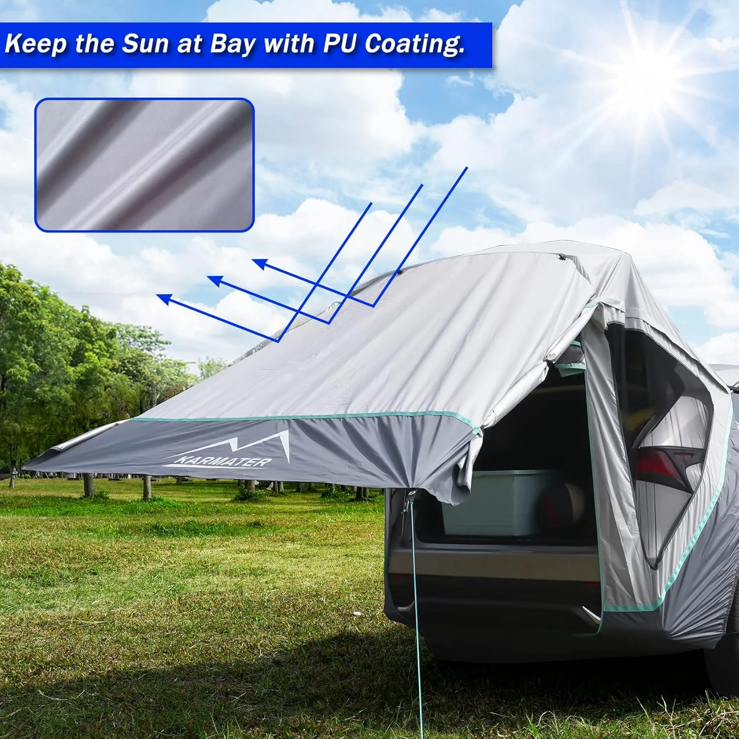 SUV Tailgate Tent with Three Sides Awning Shade & Transmittance Mosquito Net, Hatchback Camping Sunproof Car Tent, Universal SUV Windproof Car Camping Gear Tent Outdoor Travel.