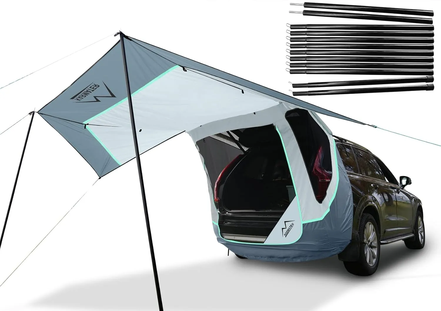 SUV Tailgate Tent with Three Sides Awning Shade & Transmittance Mosquito Net, Hatchback Camping Sunproof Car Tent, Universal SUV Windproof Car Camping Gear Tent Outdoor Travel.