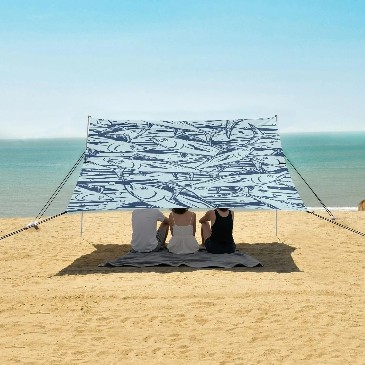 Swimming Tuna Pattern Beach Camping Tent Sun Shelter for Whole Family, Beach Shade Canopy with UPF50  UV Protection,Easy Set Up and Carry,Outdoor Shade for Trips, Fishing, Backyard Fun Picnics