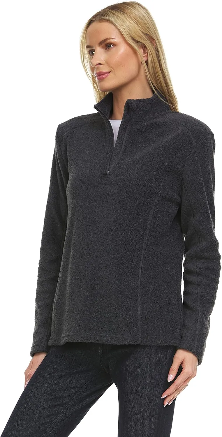 Swiss Alps Womens Quarter Zip Pullover Fleece Stand Collar Long Sleeve Polar Soft Lightweight Sweatshirt Jacket