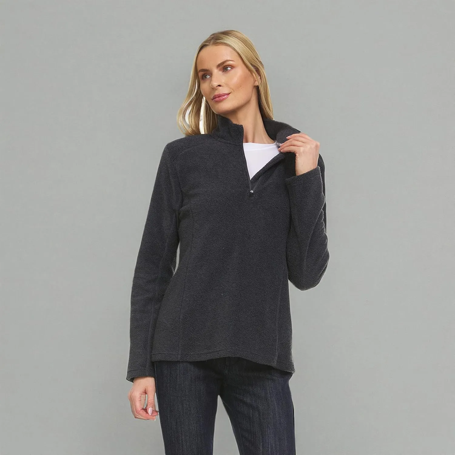 Swiss Alps Womens Quarter Zip Pullover Fleece Stand Collar Long Sleeve Polar Soft Lightweight Sweatshirt Jacket