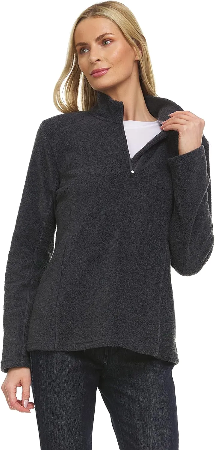Swiss Alps Womens Quarter Zip Pullover Fleece Stand Collar Long Sleeve Polar Soft Lightweight Sweatshirt Jacket