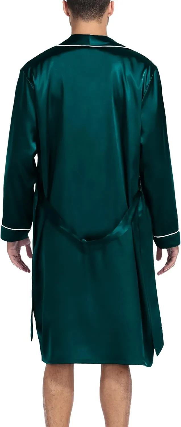 SWOMOG Men's Satin Robe Silky Kimono Bathrobe with Shorts Set Lightweight Soft Loungewear Nightwear