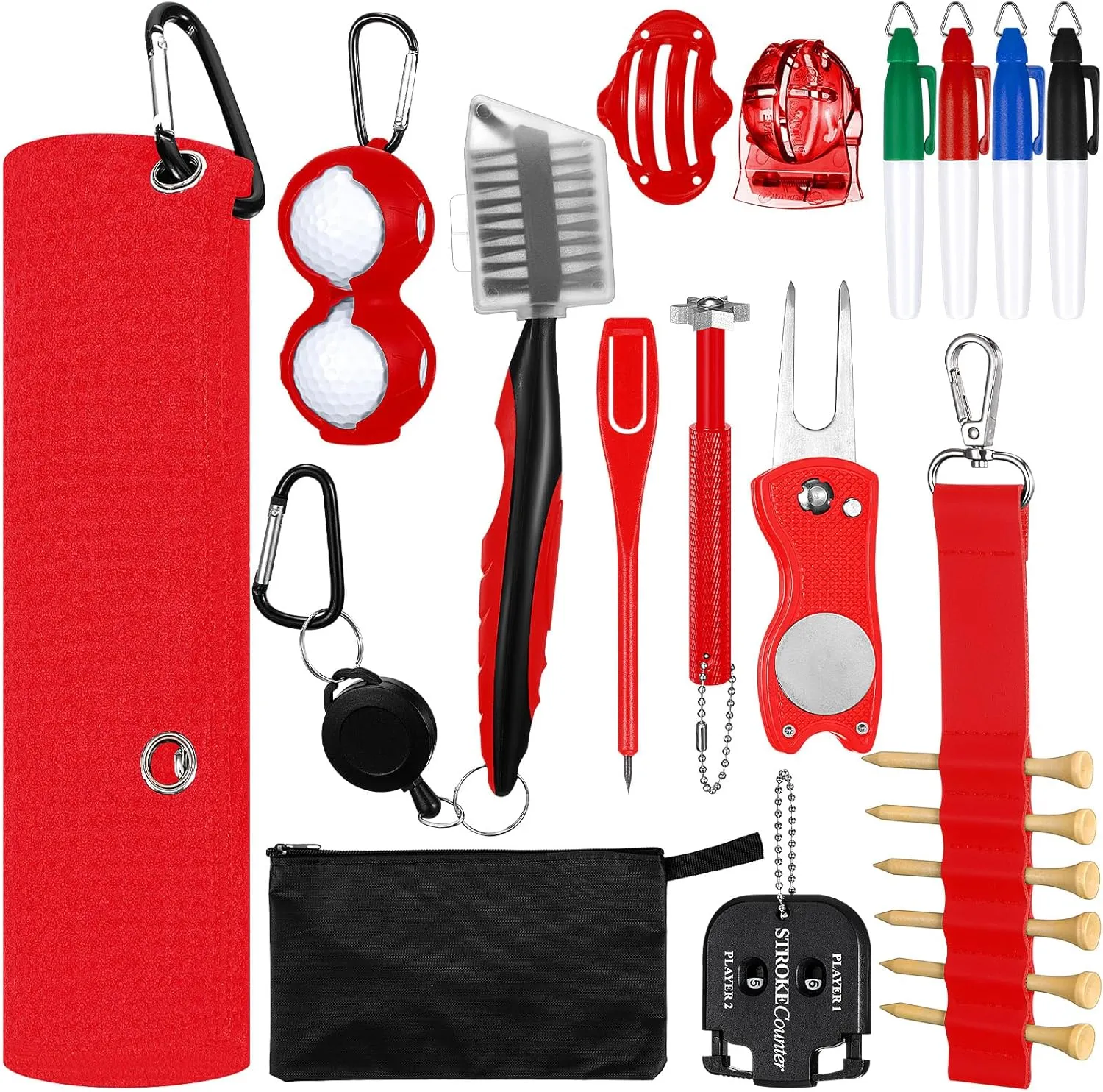 Syhood 21 Pcs Golf Club Cleaning Kit Accessories Golf Brush, Towel, Groove Sharpener, Divot Repair Tool, Ball Alignment Kit Gift for Christmas Portable Tool Kit for Men or Women