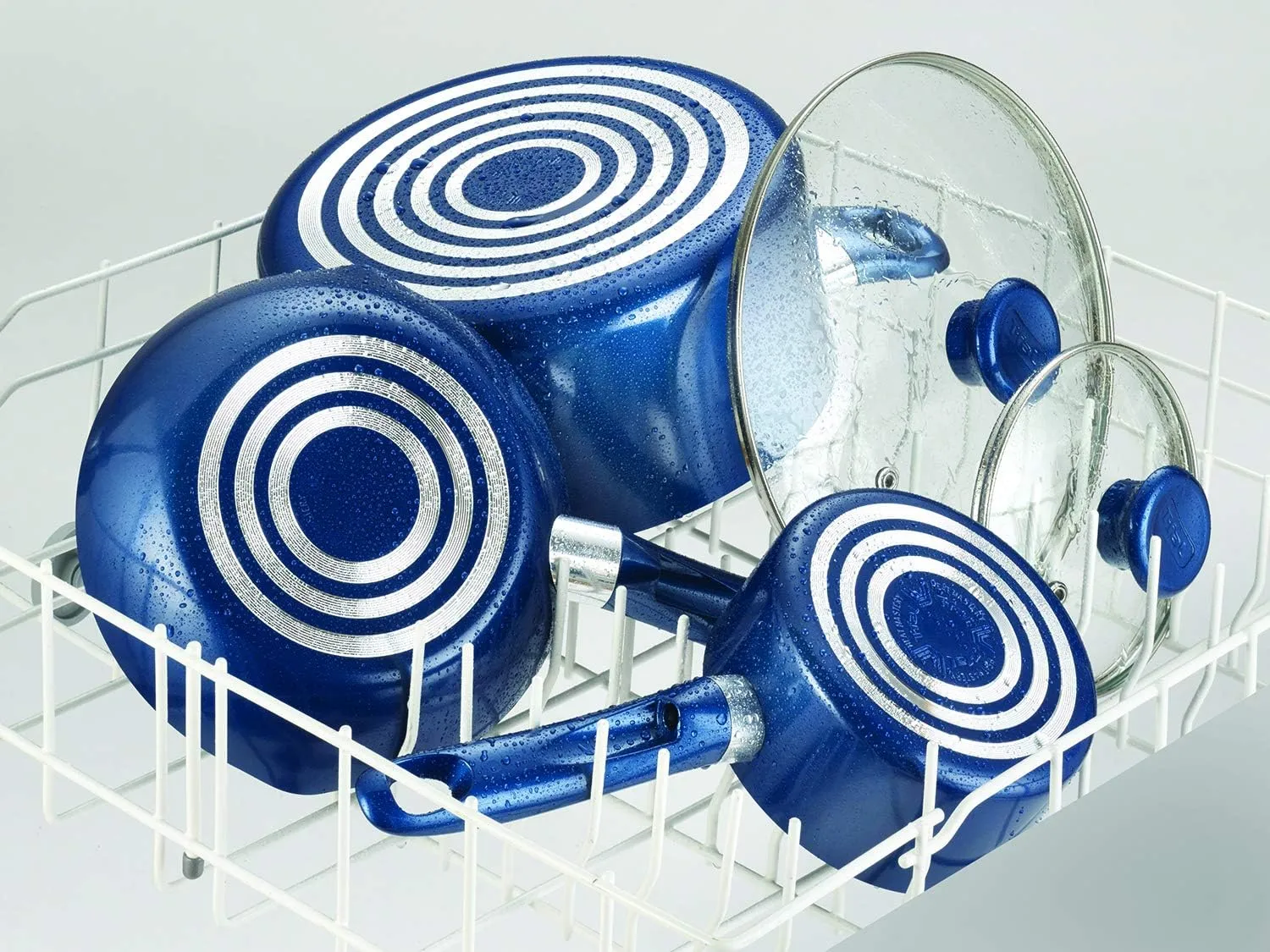 T-fal B037SE64 B037SE Excite ProGlide Nonstick Thermo-Spot Heat Indicator Dishwasher Oven Safe Cookware Set, 14-Piece, Blue