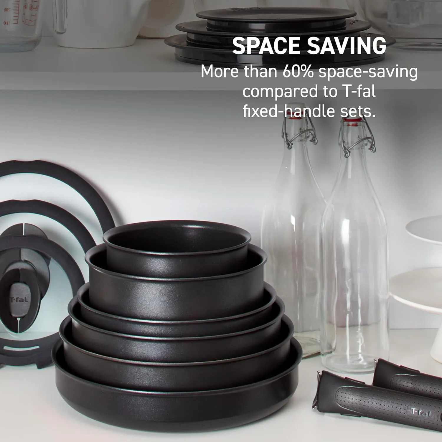 T-fal Ingenio Expertise Non Stick Cookware Set 14 Piece, Induction Oven Broiler Safe 500F, Detachable/Removable Handle, Kitchen, Pots and Pans, RV, Camping, Fry Pans, Saucepans, Dishwasher Safe, Blue