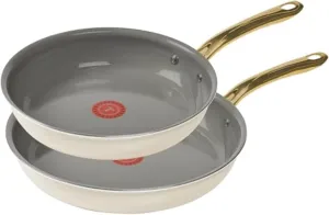 T-fal Preserve Ceramic Nonstick Frying Pan 2-Pc Set, 8.5" & 11", Made without PFOA and PTFE, Oven Broiler Safe up to 350°F Cookware, InoCeram Glide Technology, Frying Pan Skillet, Pots & Pans, Beige