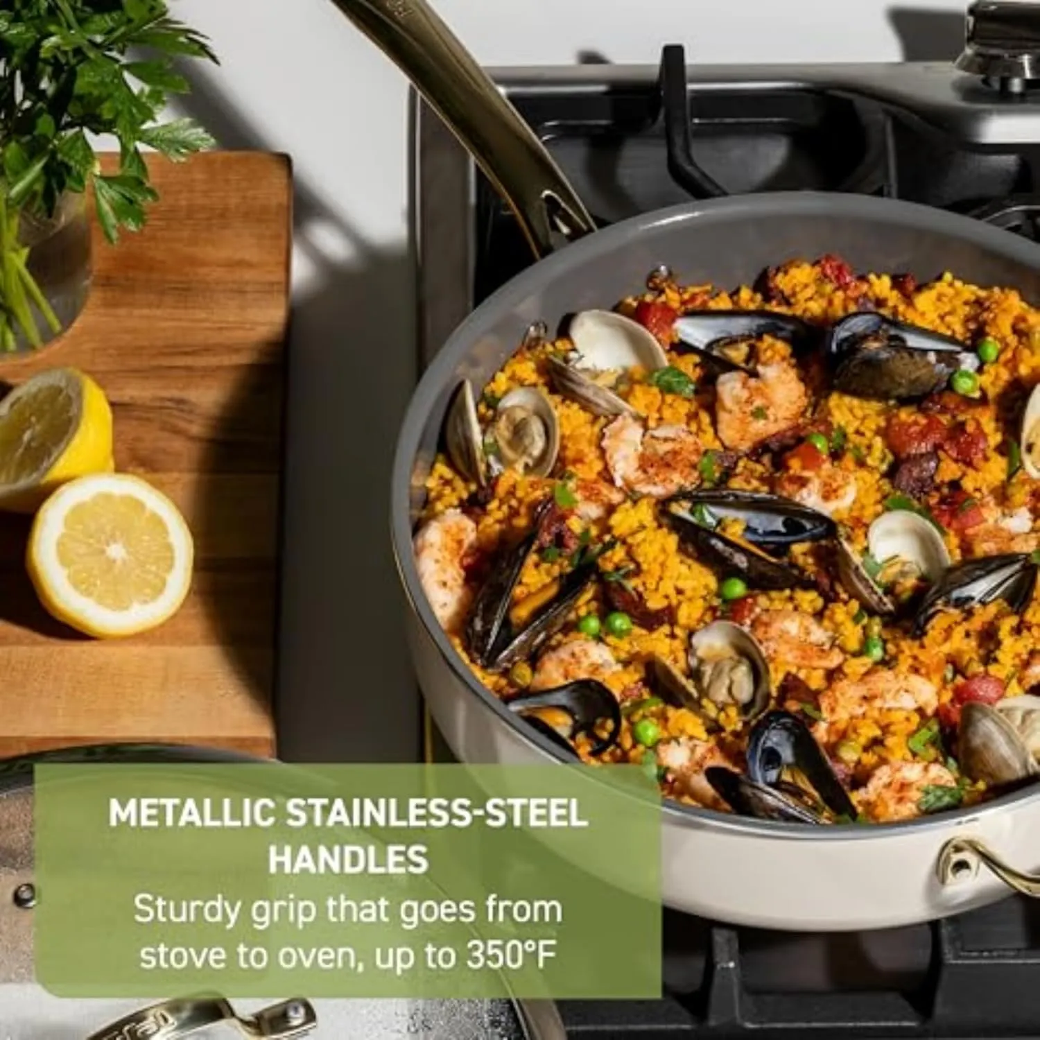 T-fal Preserve Ceramic Nonstick Frying Pan 2-Pc Set, 8.5" & 11", Made without PFOA and PTFE, Oven Broiler Safe up to 350°F Cookware, InoCeram Glide Technology, Frying Pan Skillet, Pots & Pans, Beige