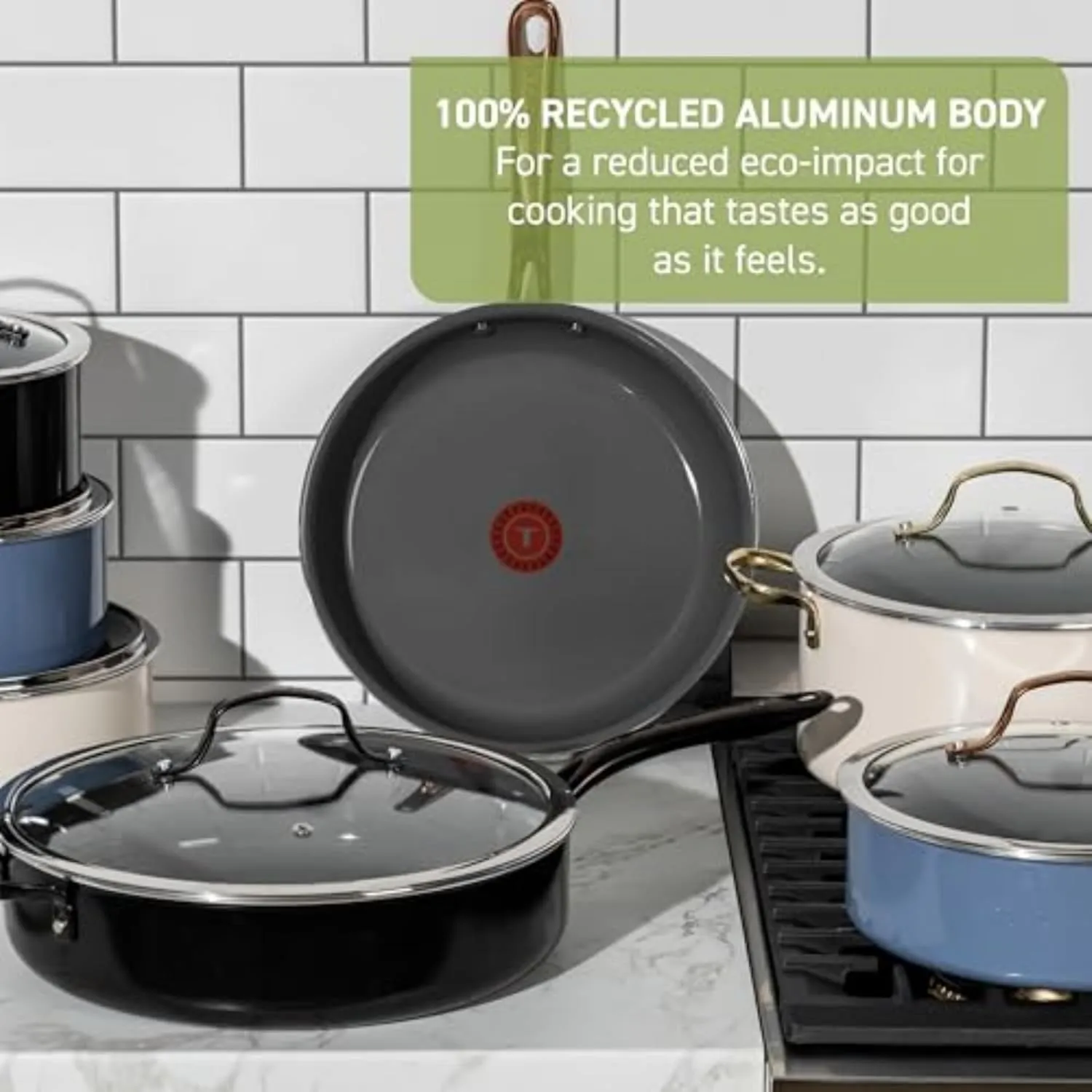 T-fal Preserve Ceramic Nonstick Frying Pan 2-Pc Set, 8.5" & 11", Made without PFOA and PTFE, Oven Broiler Safe up to 350°F Cookware, InoCeram Glide Technology, Frying Pan Skillet, Pots & Pans, Beige