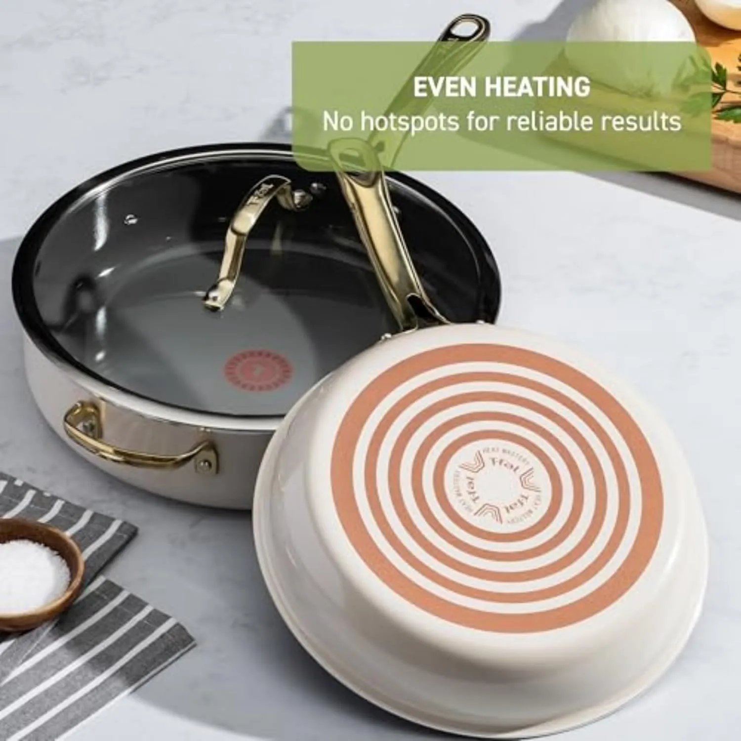 T-fal Preserve Ceramic Nonstick Frying Pan 2-Pc Set, 8.5" & 11", Made without PFOA and PTFE, Oven Broiler Safe up to 350°F Cookware, InoCeram Glide Technology, Frying Pan Skillet, Pots & Pans, Beige
