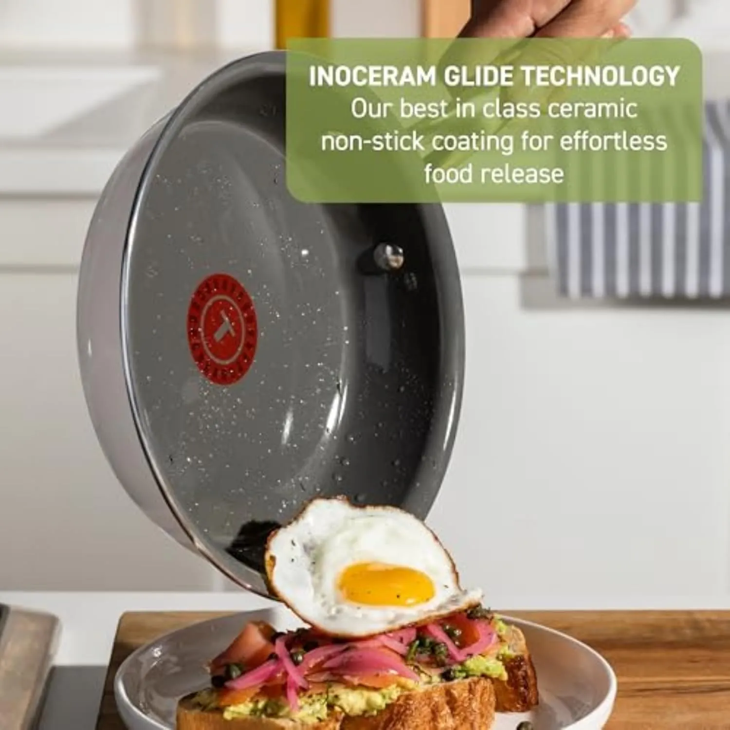 T-fal Preserve Ceramic Nonstick Frying Pan 2-Pc Set, 8.5" & 11", Made without PFOA and PTFE, Oven Broiler Safe up to 350°F Cookware, InoCeram Glide Technology, Frying Pan Skillet, Pots & Pans, Beige