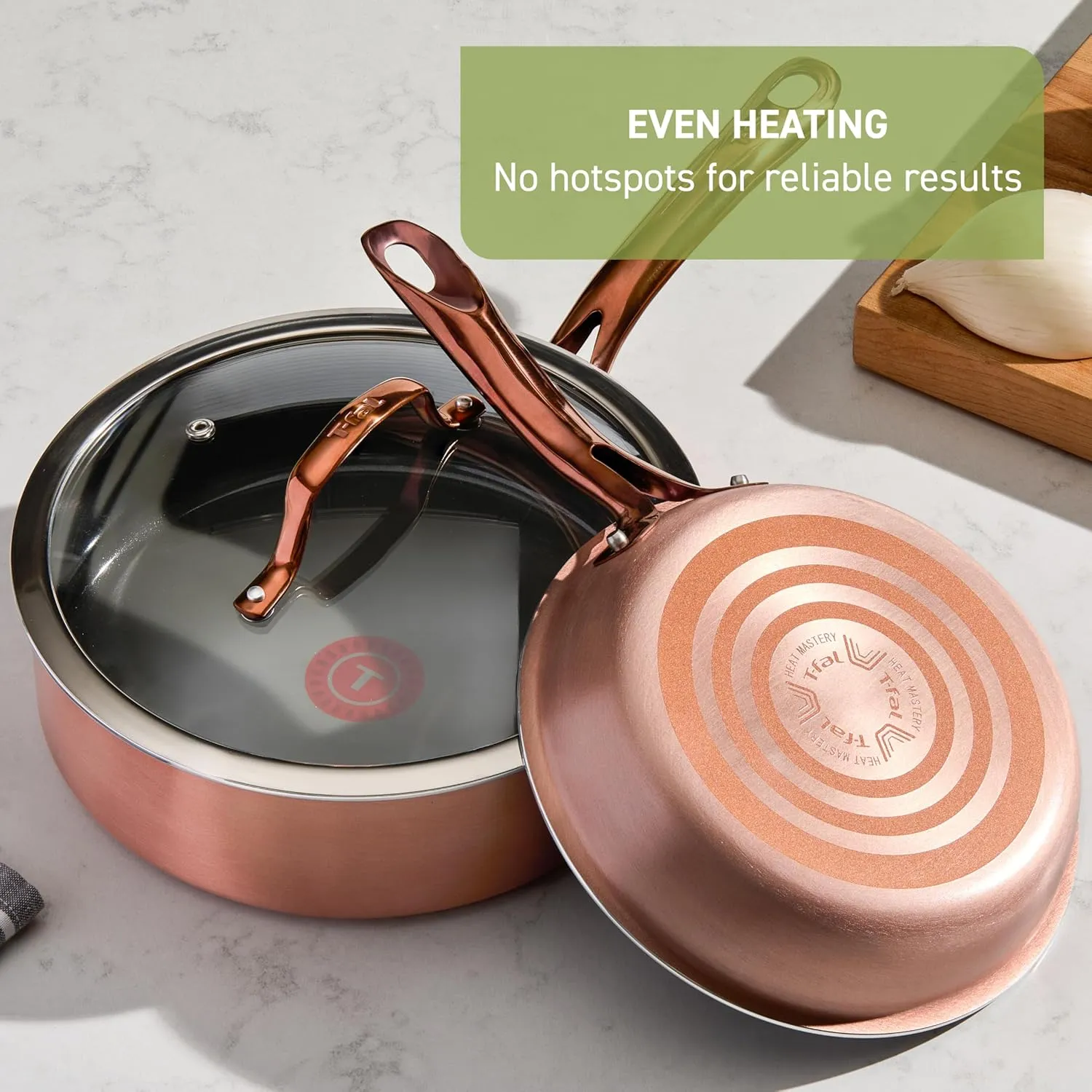 T-Fal Preserve Ceramic Nonstick Saute Pan with Lid 5.5 Qt, Made without PFOA and PTFE, Oven and Broiler Safe up to 350°F Cookware, Frying Pan, Stay-Cool Handle, Skillet Pots and Pans, Rose Gold