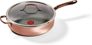 T-Fal Preserve Ceramic Nonstick Saute Pan with Lid 5.5 Qt, Made without PFOA and PTFE, Oven and Broiler Safe up to 350°F Cookware, Frying Pan, Stay-Cool Handle, Skillet Pots and Pans, Rose Gold
