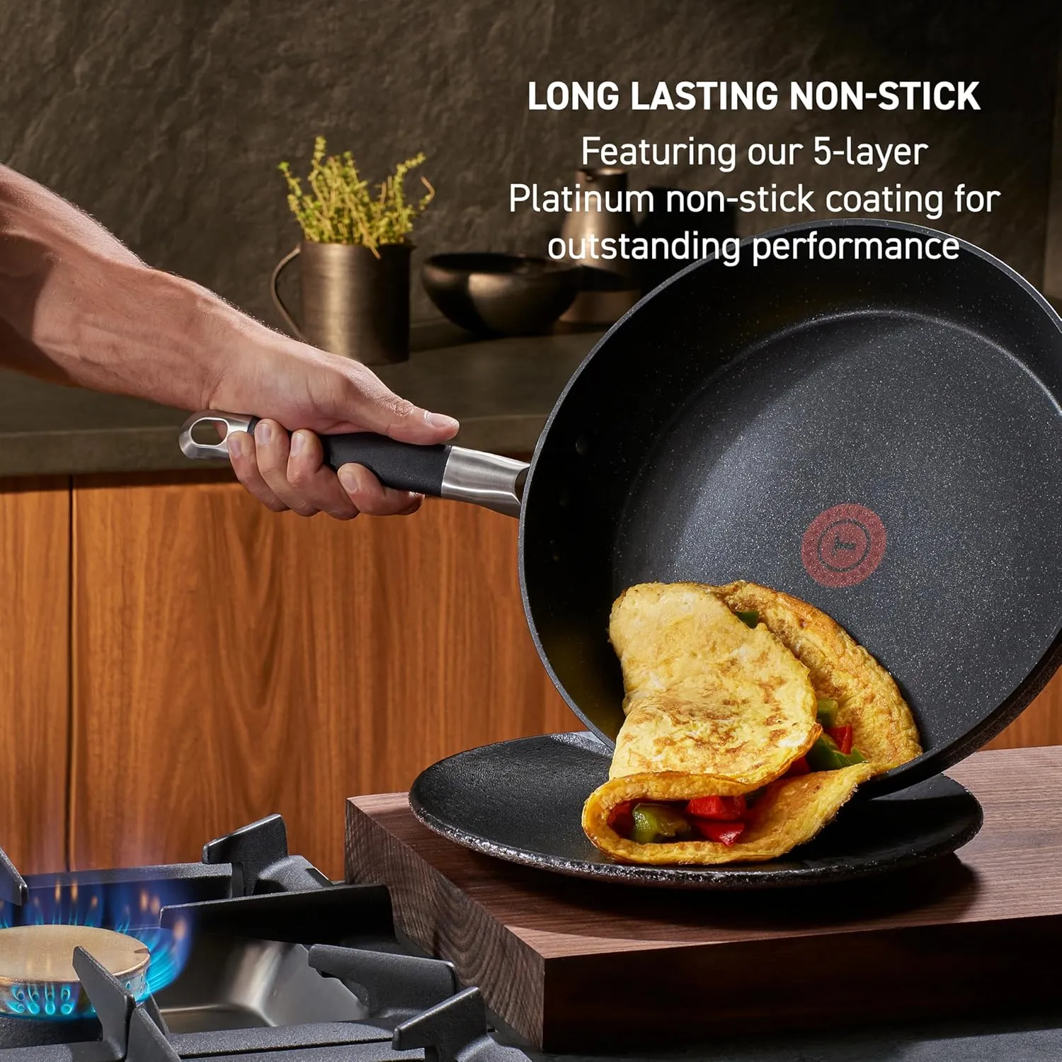 T-Fal Stone Force Platinum Non Stick Fry Pan Set 2 Piece, 8 inch and 10.5 inch, Oven Broiler Safe 400°F, Cooking Frying Pans, Kitchen Skillets, Pots and Pans Set Nonstick, Dishwasher Safe, Black