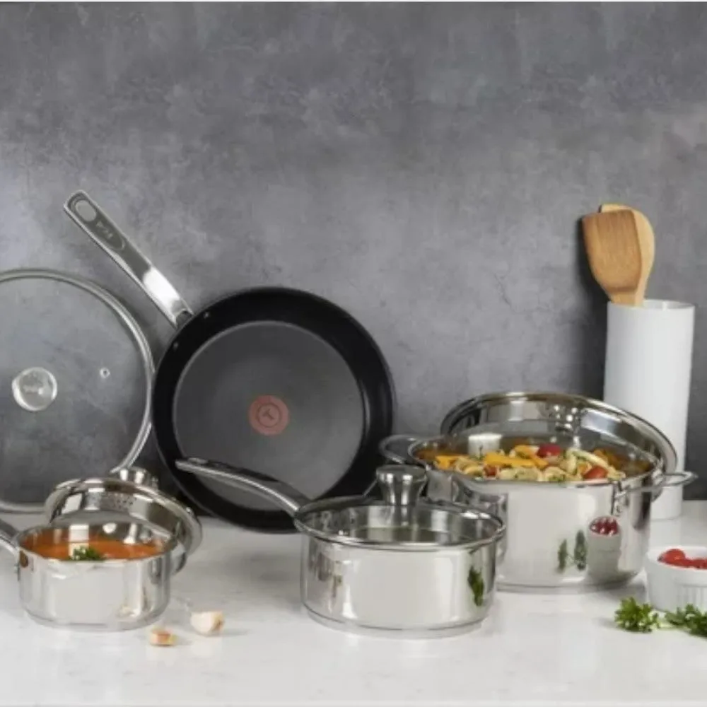 T-FAL Unlimited Stainless Steel 10Pc Cookware Set - H868SA54