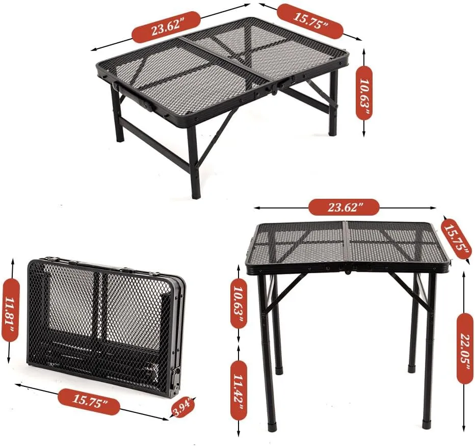 Table for Grill, 23 62"x15 75"x22.05" Outdoor Table, Camping Table, Outdoor Cooking Table, Picnic Tables, Card Table Adjustable Height - Perfect for Camping, Picnic, Beach & BBQ