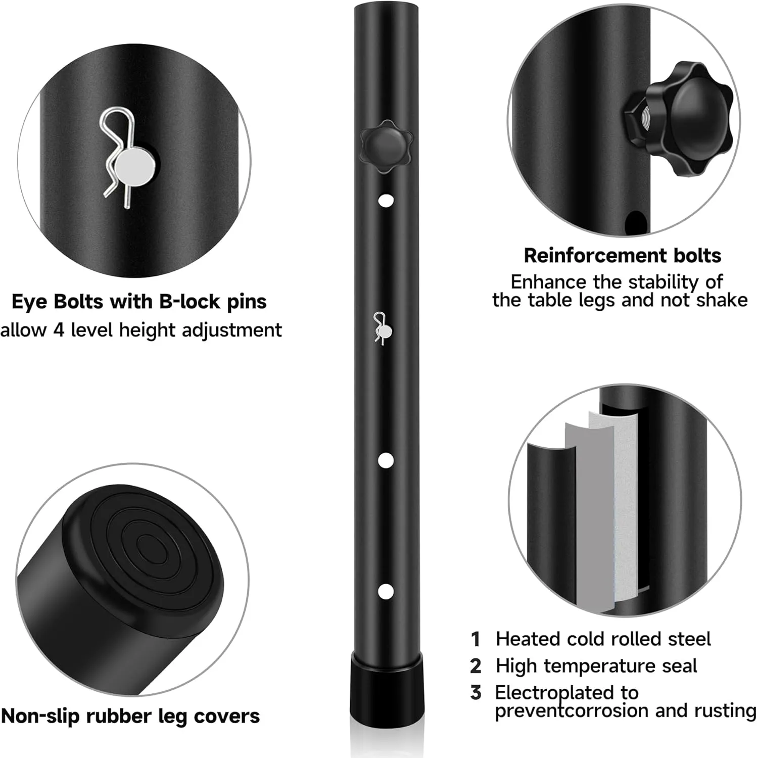Table Leg Extenders for Folding Tables, Folding Table Leg Extensions for Straight and Bent Legs, Heavy Duty Steel 4 Levels Adjustable Folding Table Leg Risers, Raise Table Height