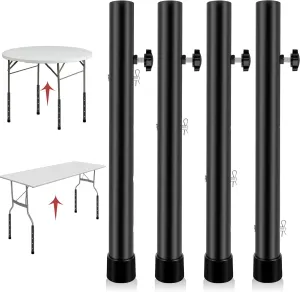 Table Leg Extenders for Folding Tables, Folding Table Leg Extensions for Straight and Bent Legs, Heavy Duty Steel 4 Levels Adjustable Folding Table Leg Risers, Raise Table Height