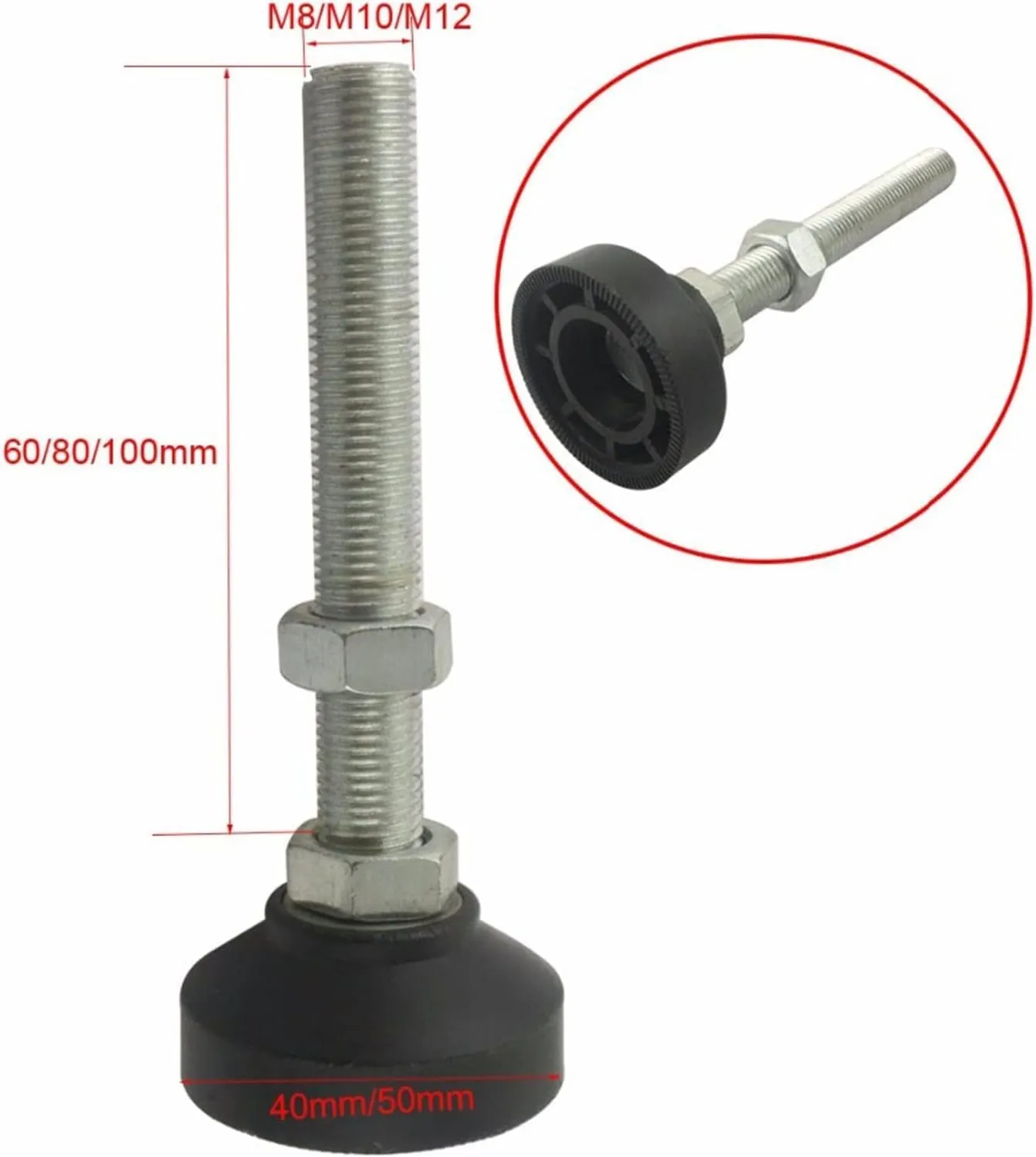 Table Leg Extenders,Adjustable Feet for Furniture,4pcs Adjustable Furniture Thread Leveling Feet,Nylon Base for Sofa,Cabinet,Workshops,Offices Foot Cups(50xM12x100mm)