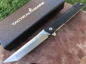 TACTICAL GEARZ EDC Pocket Folding Knife, G10 Handle, D2 Steel Tanto Blade, Includes Sheath (ST Black)